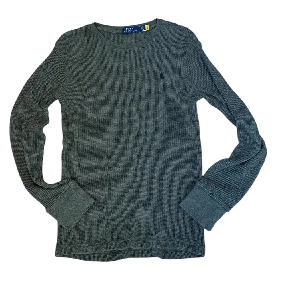 Polo Ralph Lauren Mens Thermal Shirt Long Sleeve Waffle Knit Olive‎ Pony Money M